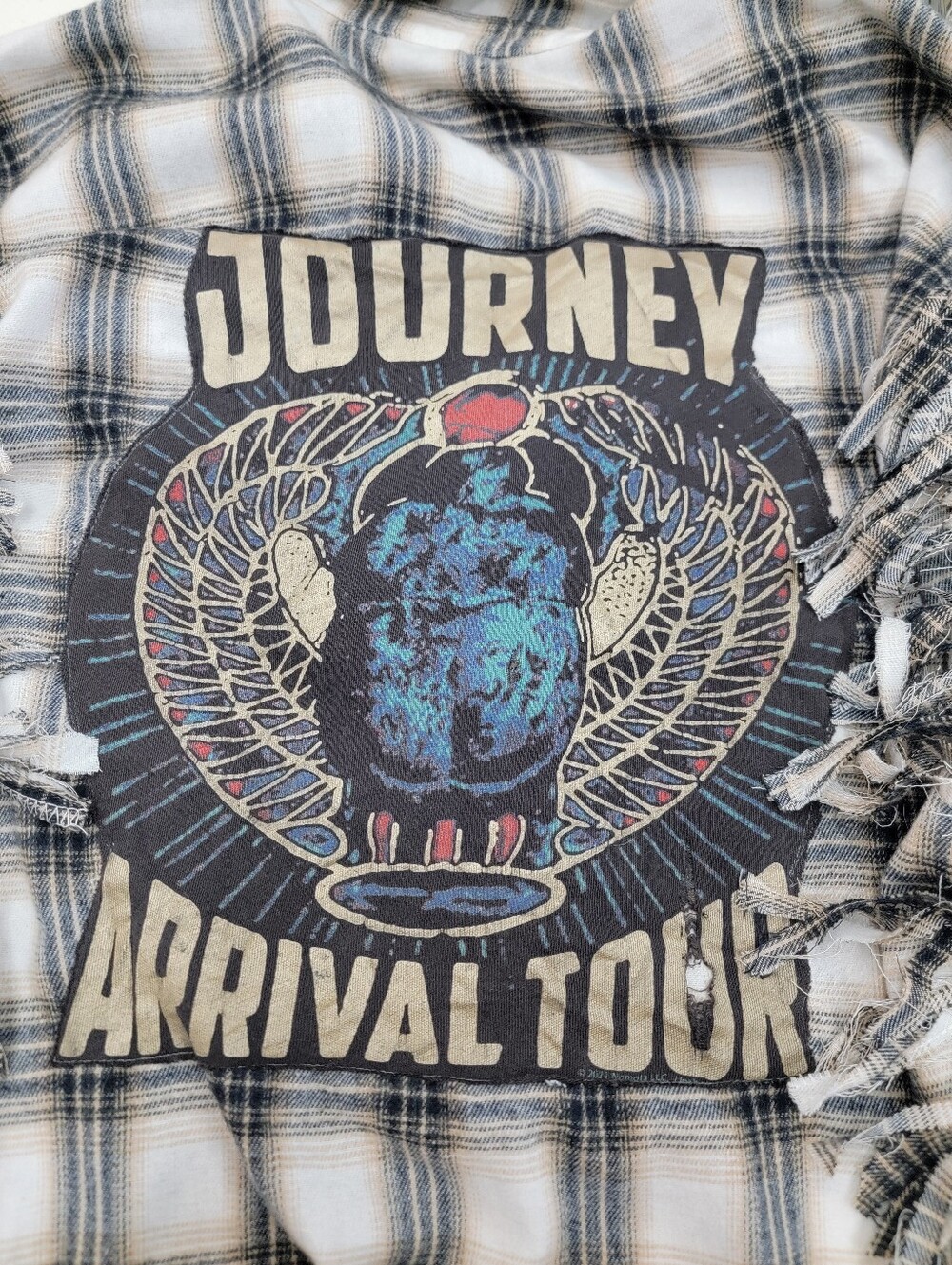 Journey 'Arrival Tour' Plaid Fringe Flannel Shirt  Jacket Shacket - Upcycled - Picture 4 of 9